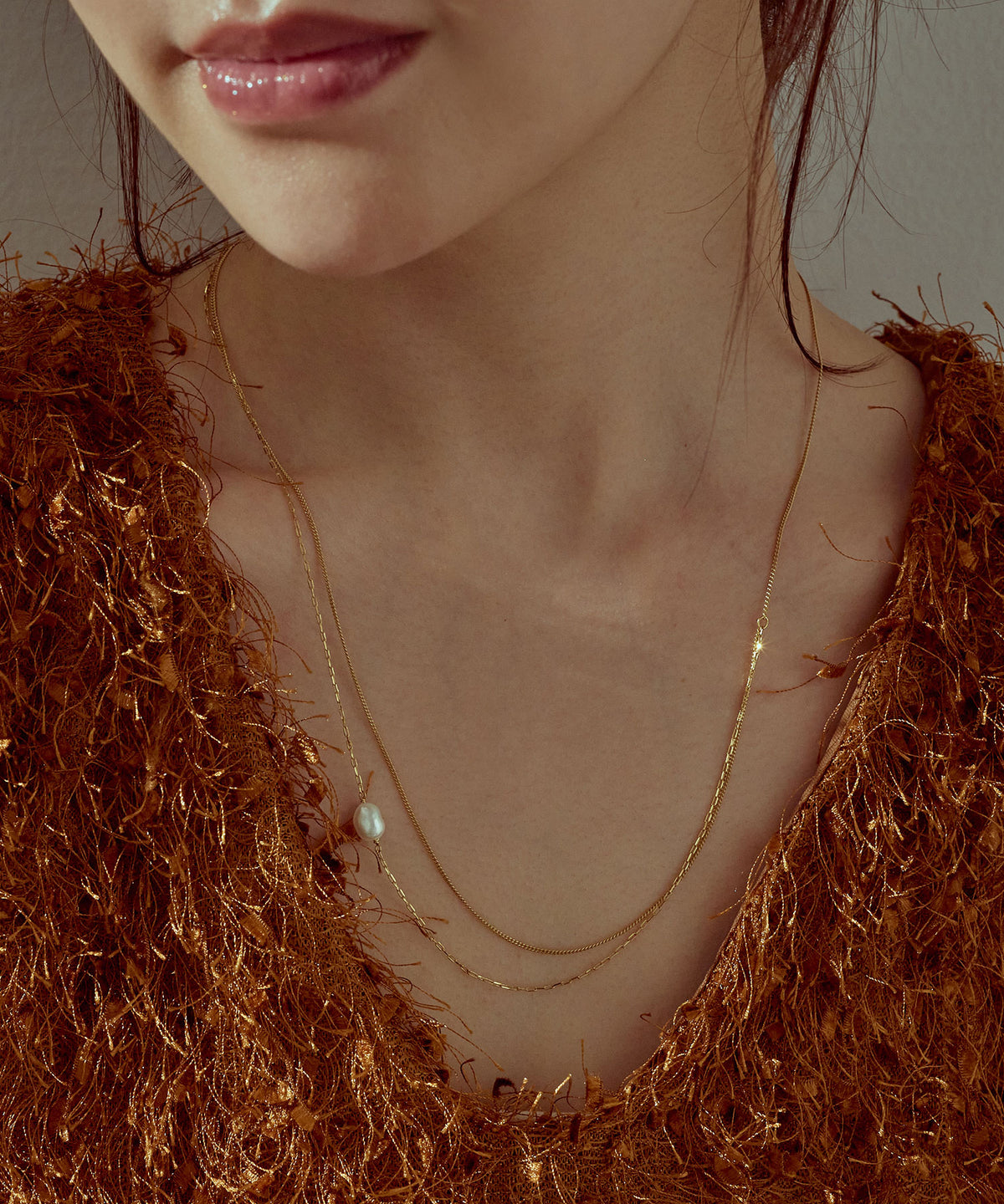 淡水パールダブルチェーンネックレス
